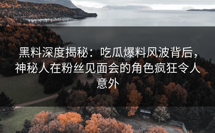 黑料深度揭秘：吃瓜爆料风波背后，神秘人在粉丝见面会的角色疯狂令人意外